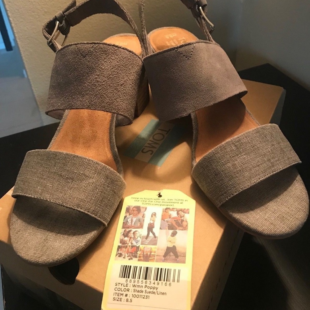 TOMS SHADE SUEDE AND COATED LINEN POPPY SANDAL